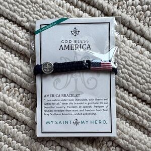 My Saint My Hero God Bless America Navy Braided Bracelet with Flag Accent